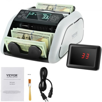 Money Counter Machine, Bill Counter with UV, MG, IR and DD Counterfeit Detection, USD & EUR Cash Counting Machine with Large LCD & External Display for Small Business
