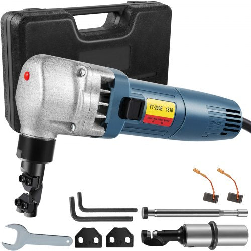 Elektrischer Metallknüppel 380 W, 1800 U/min Hochgeschwindigkeitsrotor, 220 V, inkl. Ersatzklingen und Aufbewahrungskoffer. Geeignet zum Schneiden von Edelstahl, Aluminium und Kunststoff.