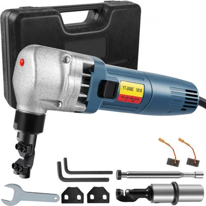 Elektrischer Metallknüppel 380 W, 1800 U/min Hochgeschwindigkeitsrotor, 220 V, inkl. Ersatzklingen und Aufbewahrungskoffer. Geeignet zum Schneiden von Edelstahl, Aluminium und Kunststoff.