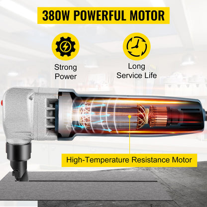Elektrischer Metallknüppel 380 W, 1800 U/min Hochgeschwindigkeitsrotor, 220 V, inkl. Ersatzklingen und Aufbewahrungskoffer. Geeignet zum Schneiden von Edelstahl, Aluminium und Kunststoff.