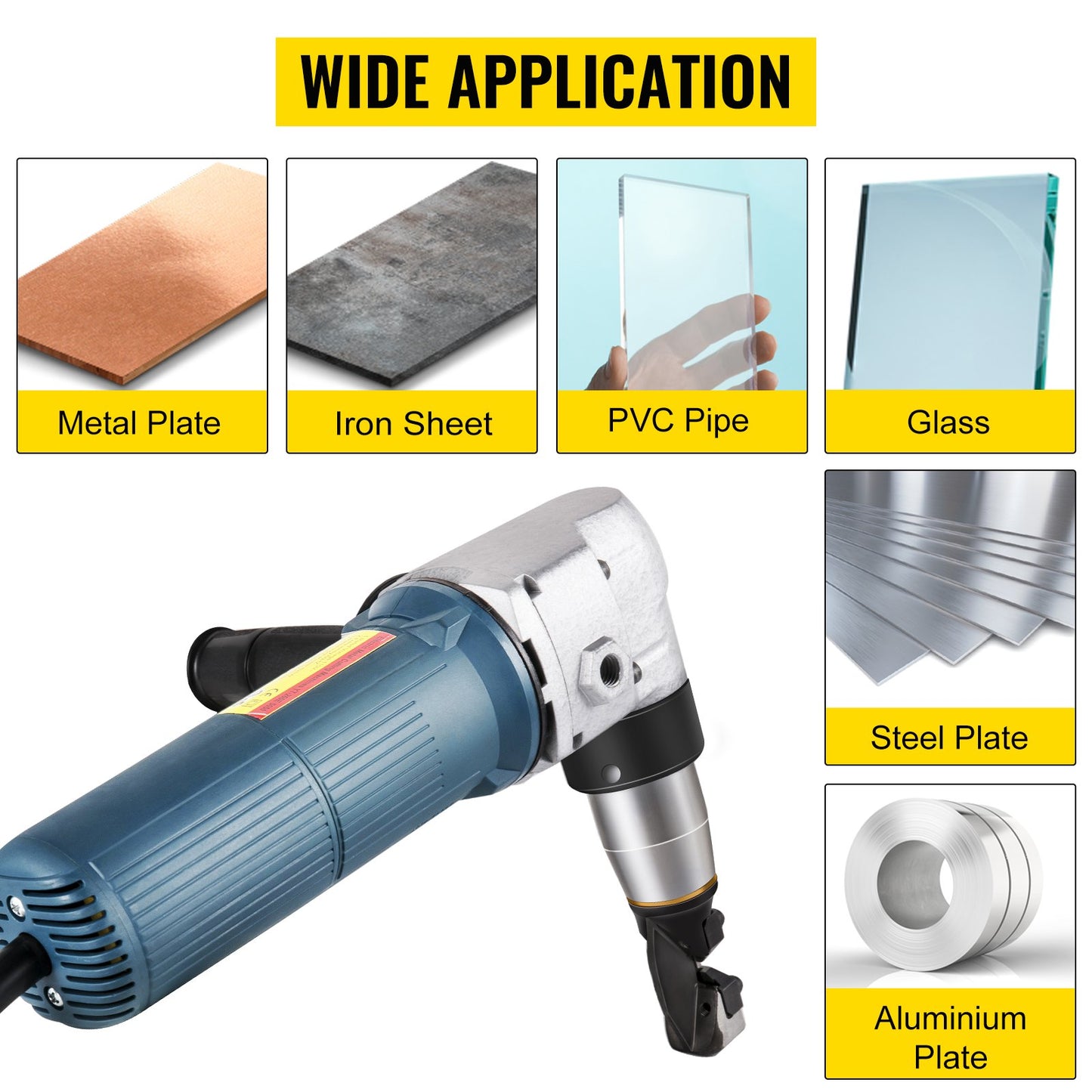 Elektrischer Metallknüppel 625 W, 1000 U/min Hochgeschwindigkeitsrotor, 110 V, inkl. Ersatzklingen und Aufbewahrungskoffer. Geeignet zum Schneiden von Edelstahl, Aluminium und Kunststoff.