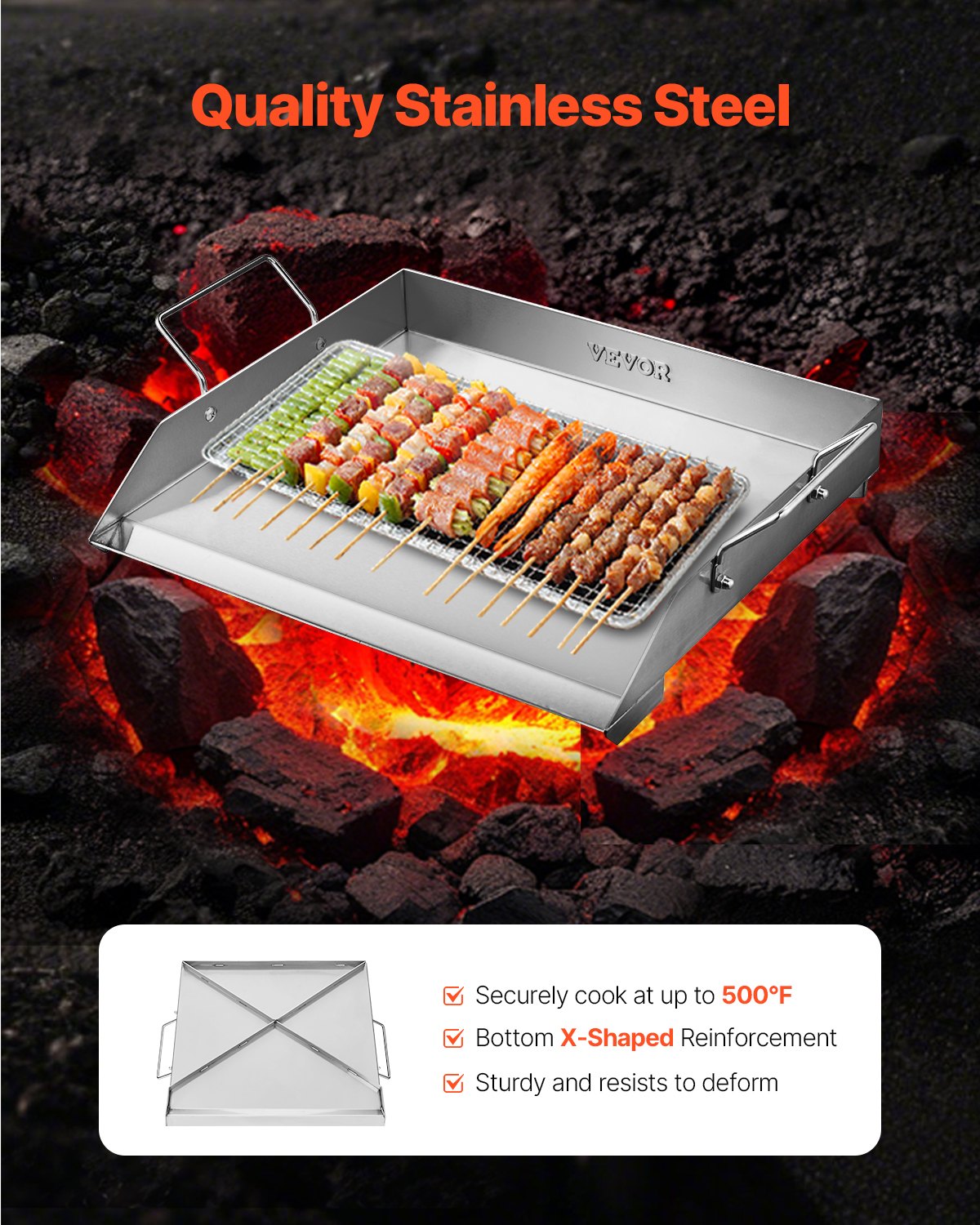 Edelstahl-Grillplatte, 45,7 x 40,6 cm (18 x 16 Zoll), universelle flache rechteckige Platte, Gasgrill-Grillplatte für BBQ-Grill, Teppanyaki, tragbares Familienkochgeschirr mit Griff, für Camping, Grillpartys