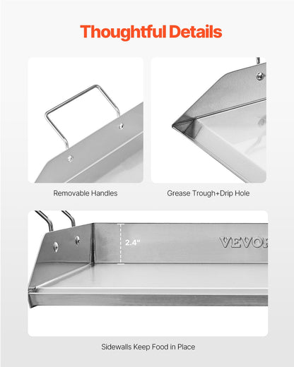 Edelstahl-Grillplatte, 45,7 x 40,6 cm (18 x 16 Zoll), universelle flache rechteckige Platte, Gasgrill-Grillplatte für BBQ-Grill, Teppanyaki, tragbares Familienkochgeschirr mit Griff, für Camping, Grillpartys