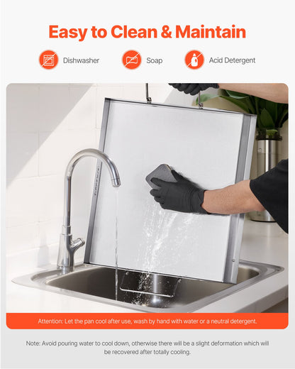 Edelstahl-Grillplatte, 45,7 x 40,6 cm (18 x 16 Zoll), universelle flache rechteckige Platte, Gasgrill-Grillplatte für BBQ-Grill, Teppanyaki, tragbares Familienkochgeschirr mit Griff, für Camping, Grillpartys