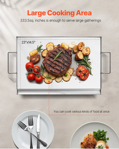 Edelstahl-Grillplatte, 58 x 41 cm (23 x 16 Zoll), universelle flache rechteckige Platte, Gasgrill-Grillplatte für BBQ-Grill, Teppanyaki, tragbares Familienkochgeschirr mit Griff, für Camping, Grillpartys