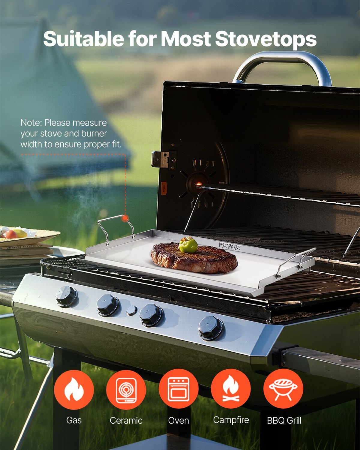 Edelstahl-Grillplatte, 58 x 41 cm (23 x 16 Zoll), universelle flache rechteckige Platte, Gasgrill-Grillplatte für BBQ-Grill, Teppanyaki, tragbares Familienkochgeschirr mit Griff, für Camping, Grillpartys