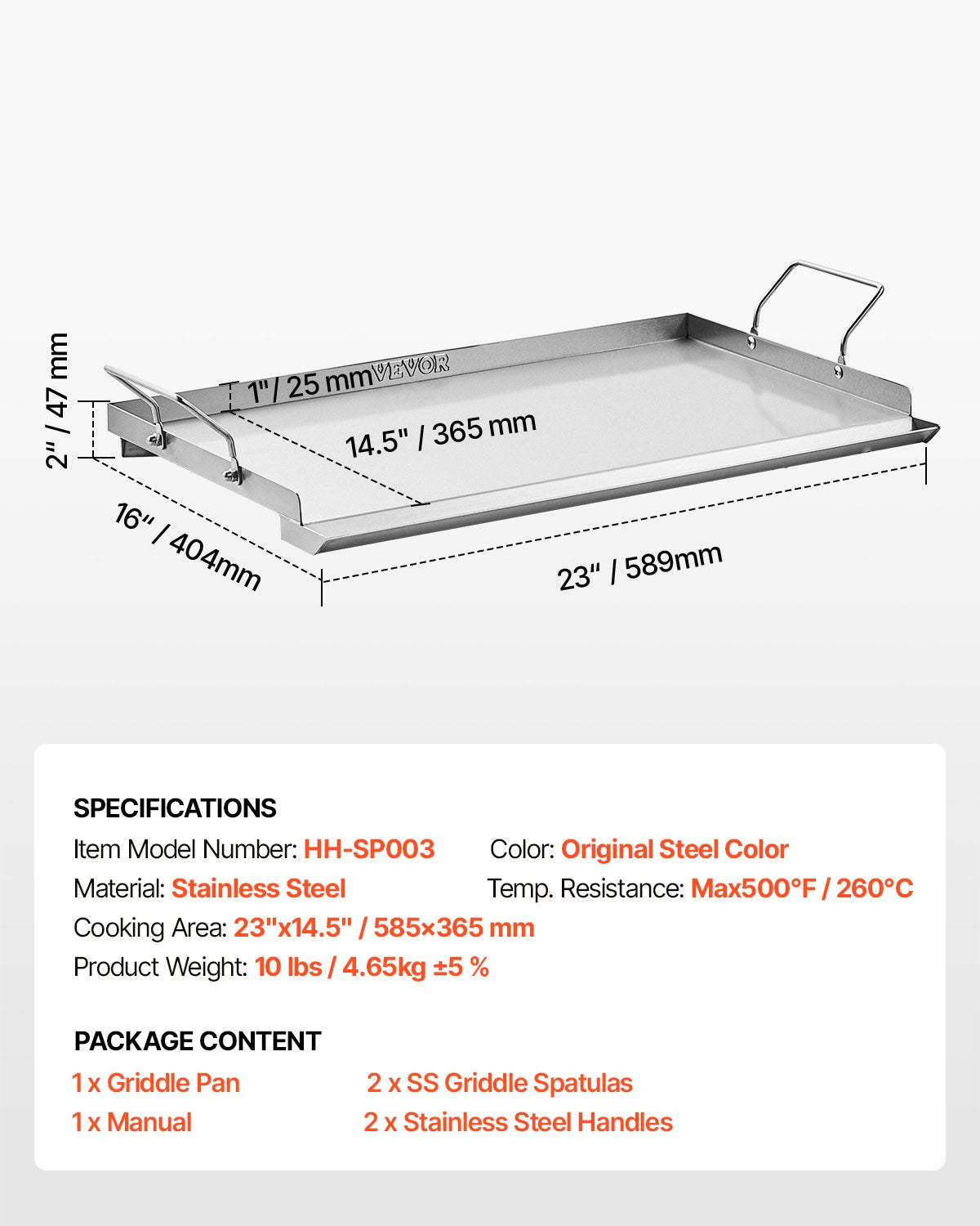 Edelstahl-Grillplatte, 58 x 41 cm (23 x 16 Zoll), universelle flache rechteckige Platte, Gasgrill-Grillplatte für BBQ-Grill, Teppanyaki, tragbares Familienkochgeschirr mit Griff, für Camping, Grillpartys