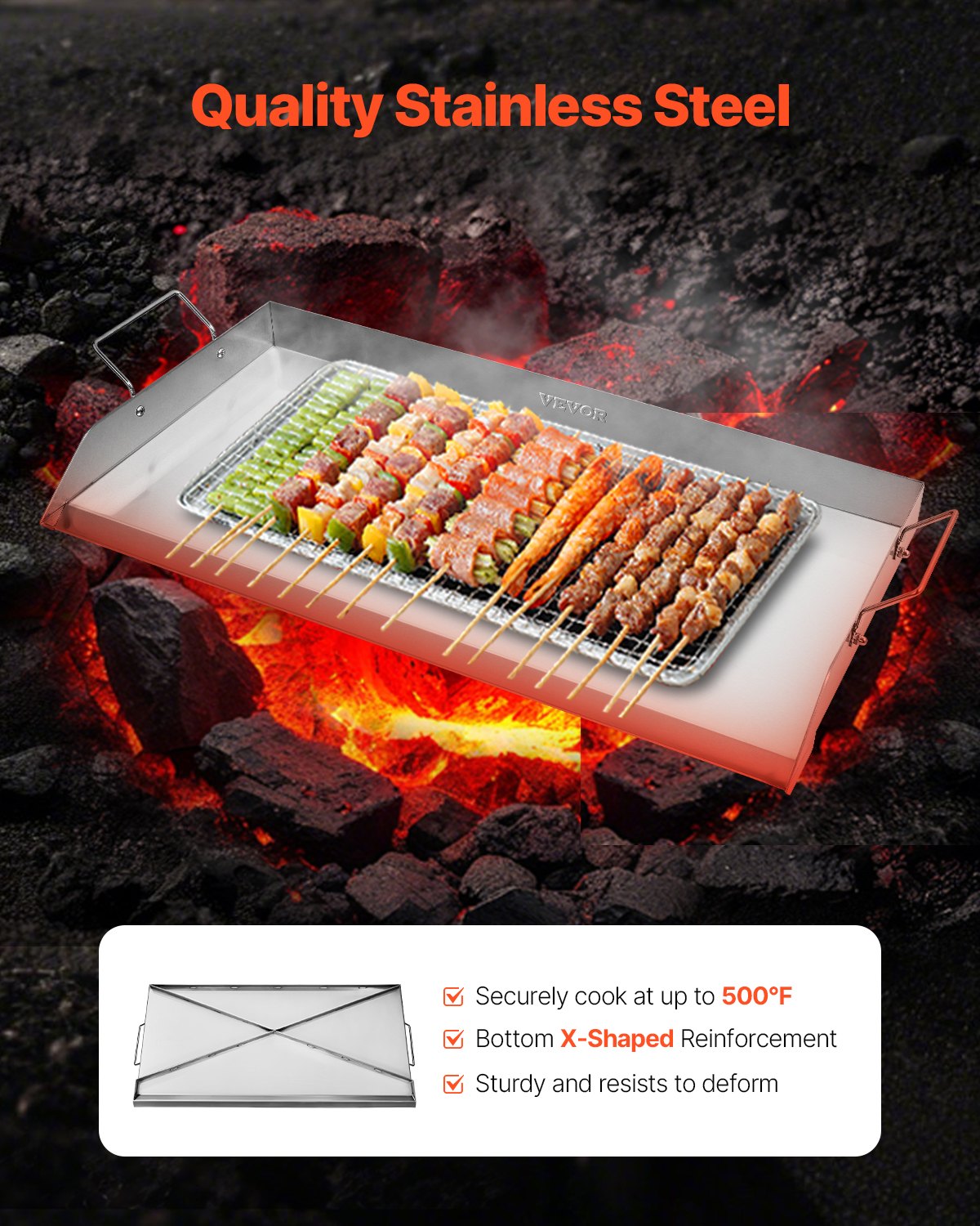 Edelstahl-Grillplatte, 81 x 41 cm (32 x 16 Zoll), universelle flache rechteckige Platte, Gasgrill-Grillplatte für BBQ-Grill, Teppanyaki, tragbares Familienkochgeschirr mit Griff, für Camping, Grillpartys