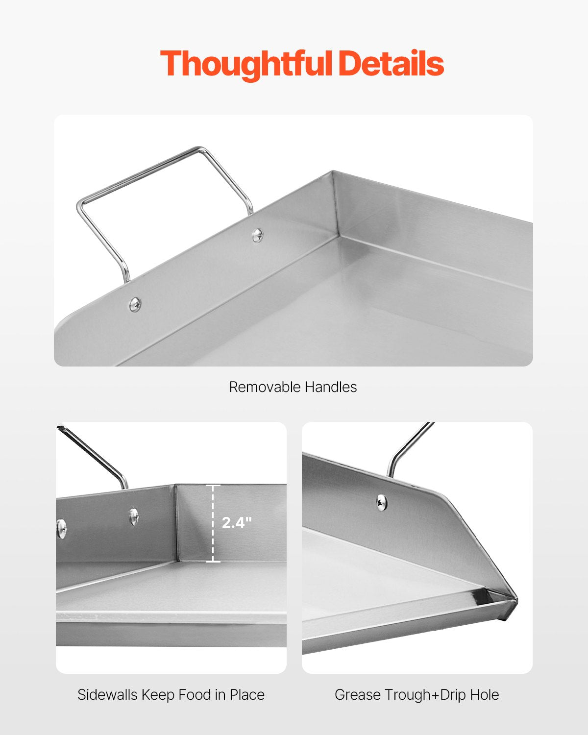 Edelstahl-Grillplatte, 81 x 41 cm (32 x 16 Zoll), universelle flache rechteckige Platte, Gasgrill-Grillplatte für BBQ-Grill, Teppanyaki, tragbares Familienkochgeschirr mit Griff, für Camping, Grillpartys