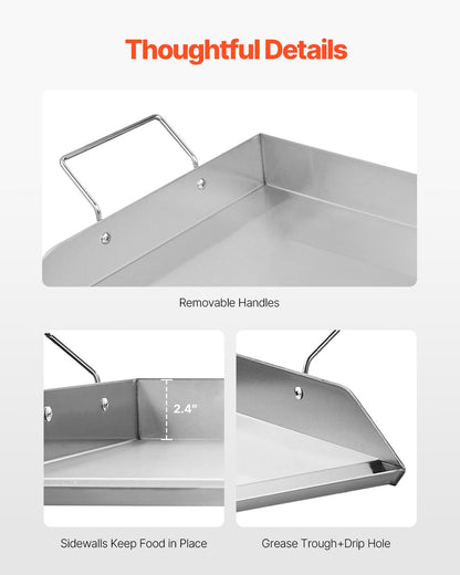 Edelstahl-Grillplatte, 81 x 41 cm (32 x 16 Zoll), universelle flache rechteckige Platte, Gasgrill-Grillplatte für BBQ-Grill, Teppanyaki, tragbares Familienkochgeschirr mit Griff, für Camping, Grillpartys