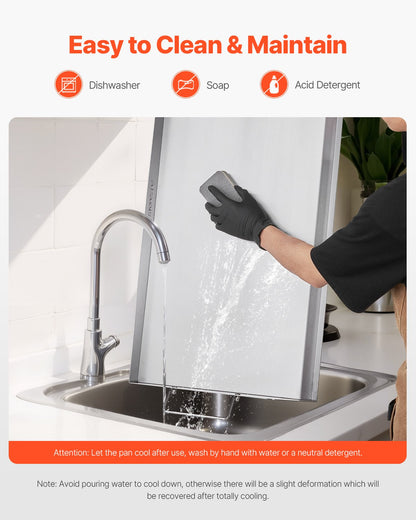 Edelstahl-Grillplatte, 81 x 41 cm (32 x 16 Zoll), universelle flache rechteckige Platte, Gasgrill-Grillplatte für BBQ-Grill, Teppanyaki, tragbares Familienkochgeschirr mit Griff, für Camping, Grillpartys