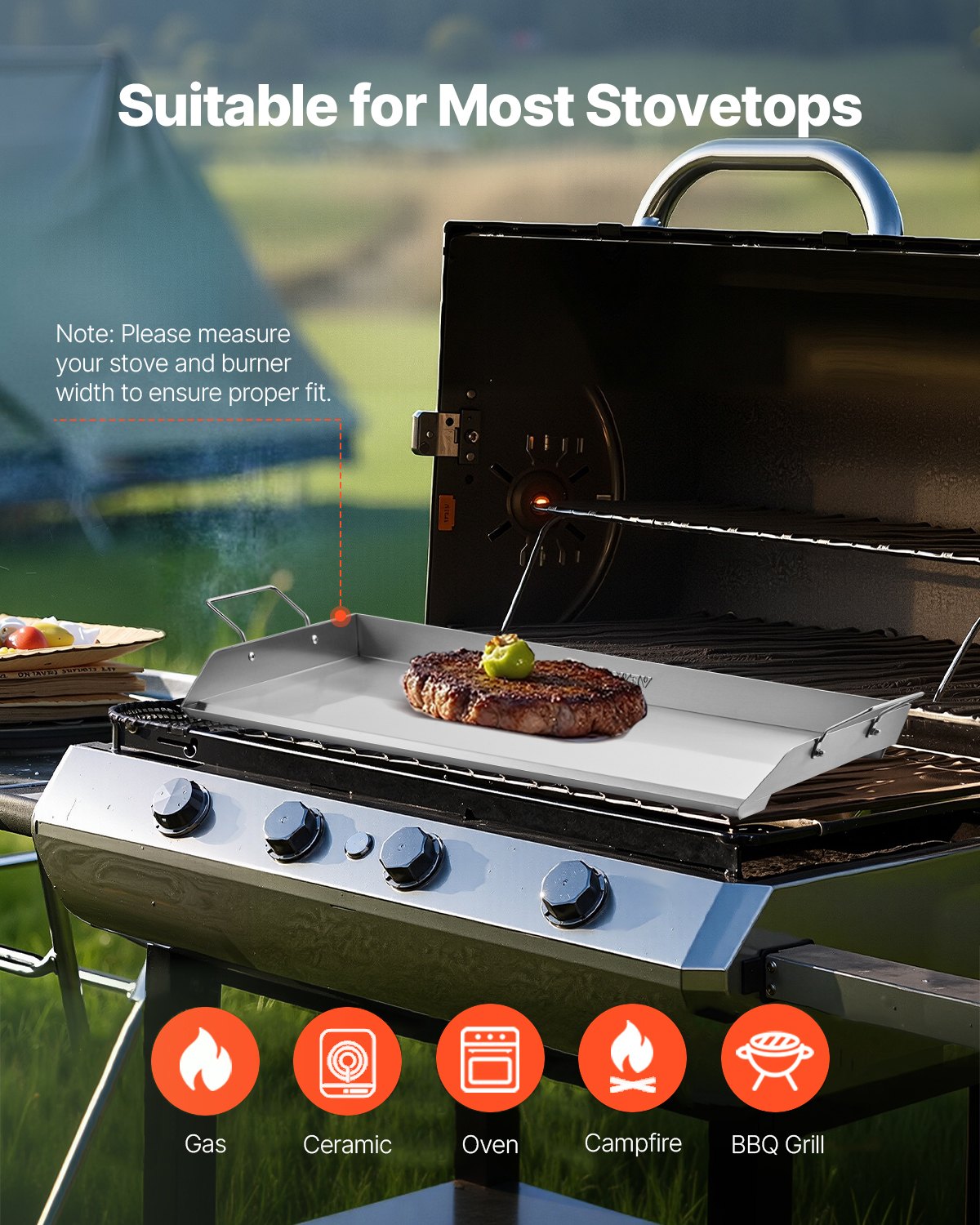 Edelstahl-Grillplatte, 81 x 41 cm (32 x 16 Zoll), universelle flache rechteckige Platte, Gasgrill-Grillplatte für BBQ-Grill, Teppanyaki, tragbares Familienkochgeschirr mit Griff, für Camping, Grillpartys