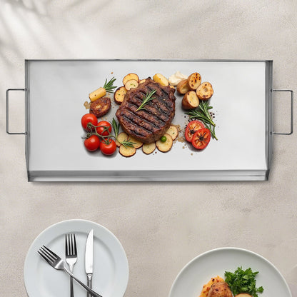 Edelstahl-Grillplatte, 81 x 41 cm (32 x 16 Zoll), universelle flache rechteckige Platte, Gasgrill-Grillplatte für BBQ-Grill, Teppanyaki, tragbares Familienkochgeschirr mit Griff, für Camping, Grillpartys