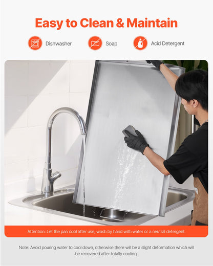 Edelstahl-Grillplatte, 91 x 56 cm (36 x 22 Zoll), universelle flache rechteckige Platte, Gasgrill-Grillplatte für BBQ-Grill, Teppanyaki, tragbares Familienkochgeschirr mit Griff, für Camping, Grillpartys