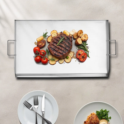 Edelstahl-Grillplatte, 91 x 56 cm (36 x 22 Zoll), universelle flache rechteckige Platte, Gasgrill-Grillplatte für BBQ-Grill, Teppanyaki, tragbares Familienkochgeschirr mit Griff, für Camping, Grillpartys
