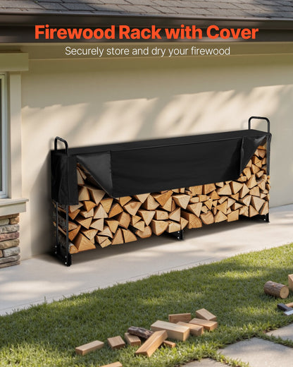 2.4m Outdoor Firewood Rack with Cover, 244 cm x 36 cm x 117 cm, Heavy Duty Firewood Holder & 600D Oxford Waterproof Cover for Fireplace, Patio, Indoor/Outdoor Log Storage Rack for 1/2 Cord of Firewood