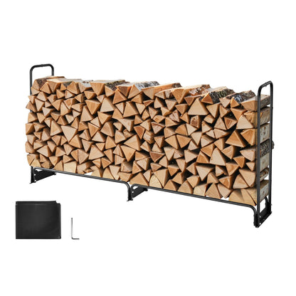 2.4m Outdoor Firewood Rack with Cover, 244 cm x 36 cm x 117 cm, Heavy Duty Firewood Holder & 600D Oxford Waterproof Cover for Fireplace, Patio, Indoor/Outdoor Log Storage Rack for 1/2 Cord of Firewood