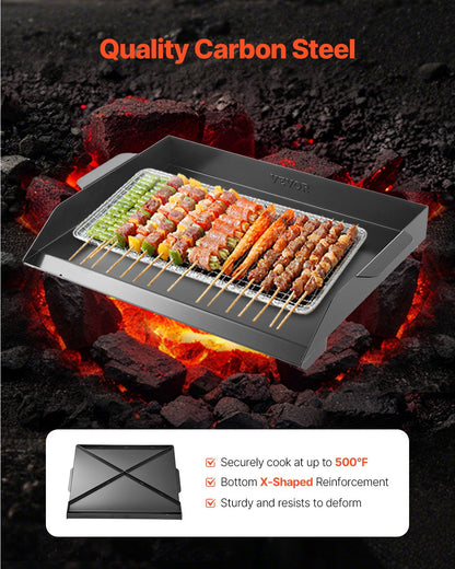 Grillplatte aus Kohlenstoffstahl, 56 x 41 cm (22 x 16 Zoll), universelle, flache, rechteckige Platte, Gasgrillplatte für BBQ, Teppanyaki, tragbares Familienkochgeschirr, für Camping, Grillpartys, Schwarz