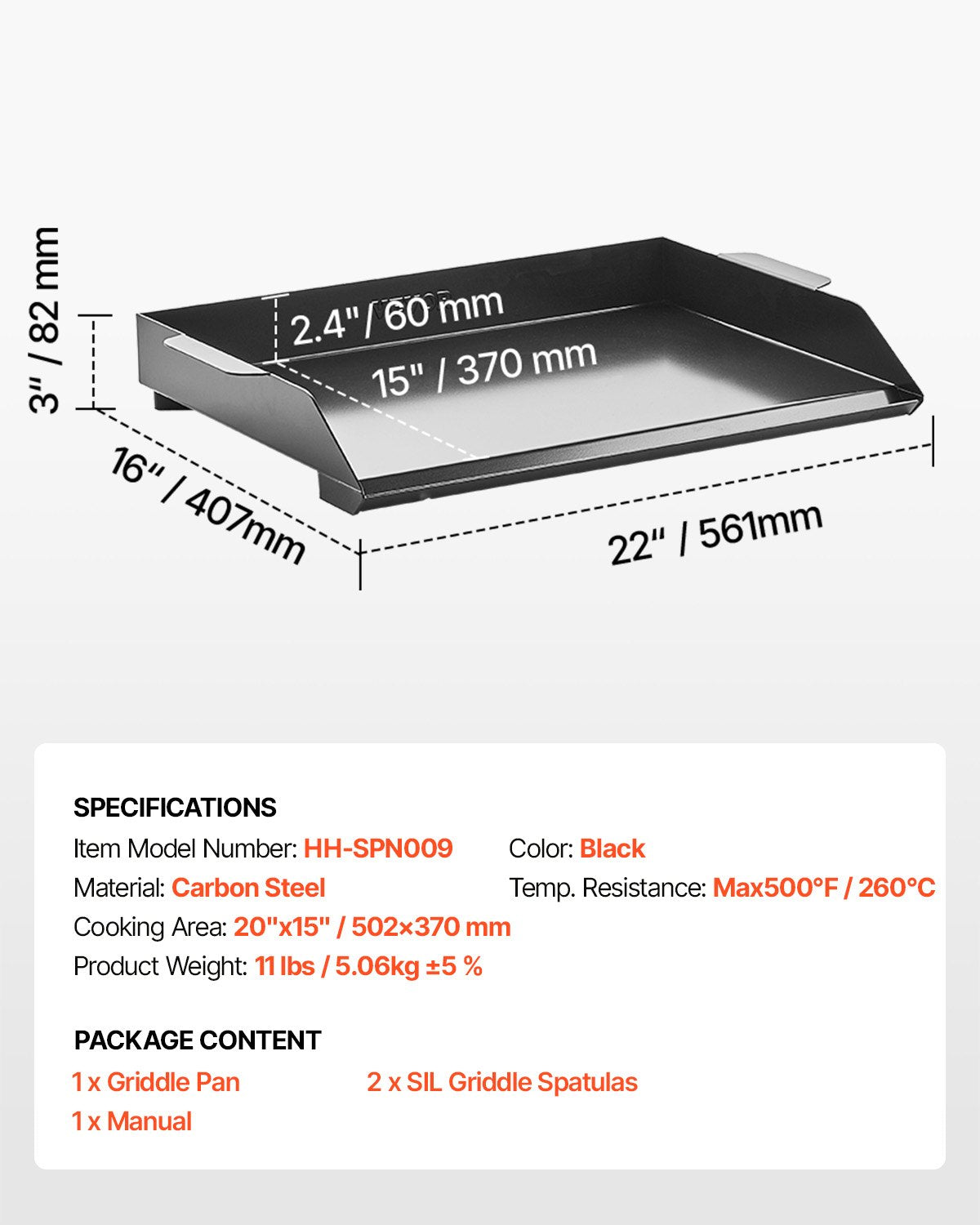 Grillplatte aus Kohlenstoffstahl, 56 x 41 cm (22 x 16 Zoll), universelle, flache, rechteckige Platte, Gasgrillplatte für BBQ, Teppanyaki, tragbares Familienkochgeschirr, für Camping, Grillpartys, Schwarz