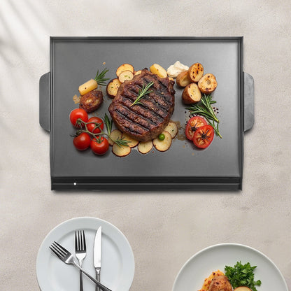 Grillplatte aus Kohlenstoffstahl, 56 x 41 cm (22 x 16 Zoll), universelle, flache, rechteckige Platte, Gasgrillplatte für BBQ, Teppanyaki, tragbares Familienkochgeschirr, für Camping, Grillpartys, Schwarz