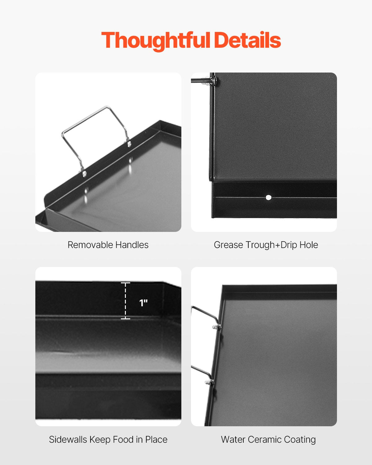 Grillplatte aus Kohlenstoffstahl, 61 x 41 cm (24 x 16 Zoll), universelle, flache, rechteckige Platte, Gasgrillplatte für BBQ-Grill, Teppanyaki, tragbares Familienkochgeschirr mit Griff, für Camping, Grillpartys