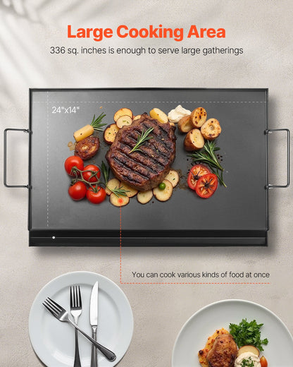 Grillplatte aus Kohlenstoffstahl, 61 x 41 cm (24 x 16 Zoll), universelle, flache, rechteckige Platte, Gasgrillplatte für BBQ-Grill, Teppanyaki, tragbares Familienkochgeschirr mit Griff, für Camping, Grillpartys