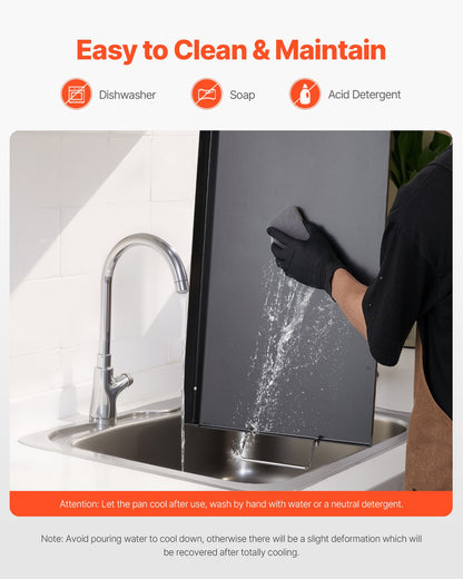 Grillplatte aus Kohlenstoffstahl, 61 x 41 cm (24 x 16 Zoll), universelle, flache, rechteckige Platte, Gasgrillplatte für BBQ-Grill, Teppanyaki, tragbares Familienkochgeschirr mit Griff, für Camping, Grillpartys