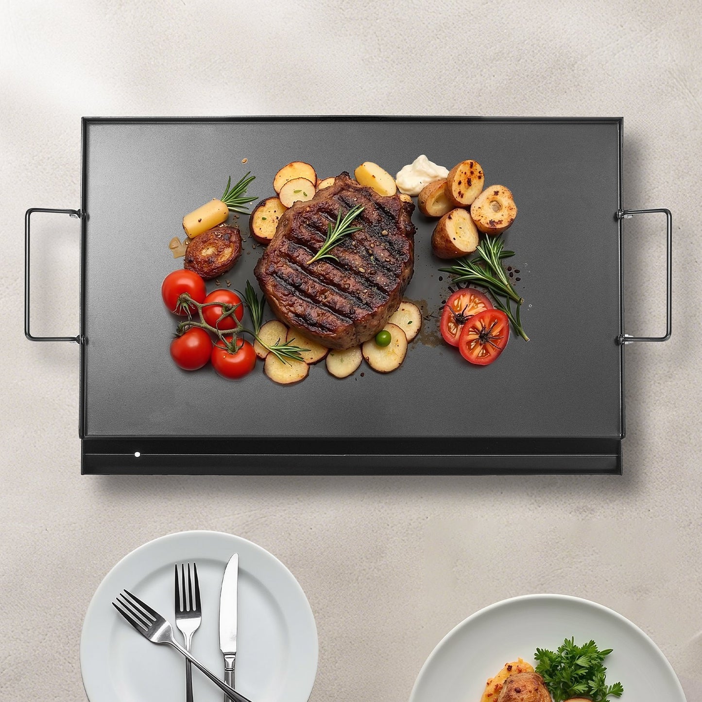 Grillplatte aus Kohlenstoffstahl, 61 x 41 cm (24 x 16 Zoll), universelle, flache, rechteckige Platte, Gasgrillplatte für BBQ-Grill, Teppanyaki, tragbares Familienkochgeschirr mit Griff, für Camping, Grillpartys