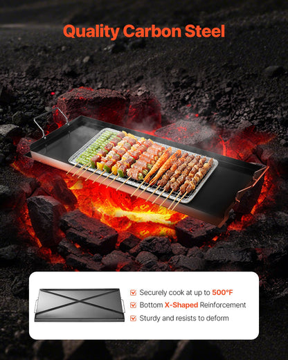 Grillplatte aus Kohlenstoffstahl, 81 x 36 cm (32 x 14 Zoll), universelle, flache, rechteckige Platte, Gasgrillplatte für BBQ-Grill, Teppanyaki, tragbares Familienkochgeschirr mit Griff, für Camping, Grillpartys
