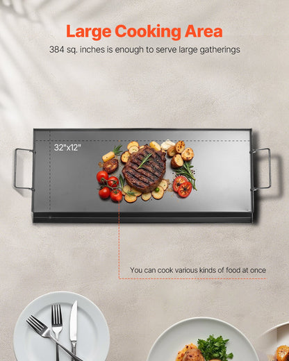 Grillplatte aus Kohlenstoffstahl, 81 x 36 cm (32 x 14 Zoll), universelle, flache, rechteckige Platte, Gasgrillplatte für BBQ-Grill, Teppanyaki, tragbares Familienkochgeschirr mit Griff, für Camping, Grillpartys