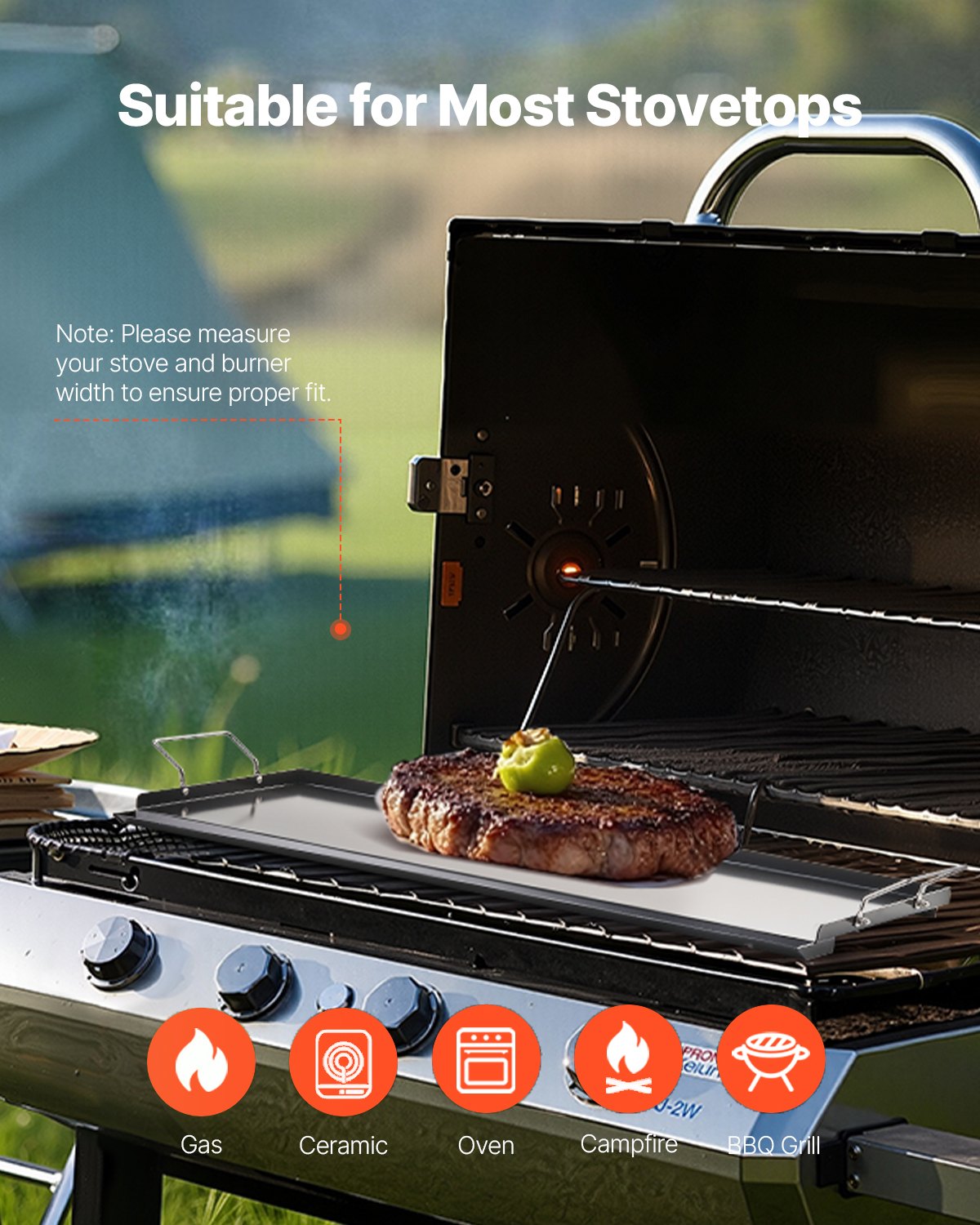 Grillplatte aus Kohlenstoffstahl, 81 x 36 cm (32 x 14 Zoll), universelle, flache, rechteckige Platte, Gasgrillplatte für BBQ-Grill, Teppanyaki, tragbares Familienkochgeschirr mit Griff, für Camping, Grillpartys