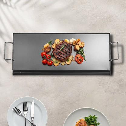 Grillplatte aus Kohlenstoffstahl, 81 x 36 cm (32 x 14 Zoll), universelle, flache, rechteckige Platte, Gasgrillplatte für BBQ-Grill, Teppanyaki, tragbares Familienkochgeschirr mit Griff, für Camping, Grillpartys