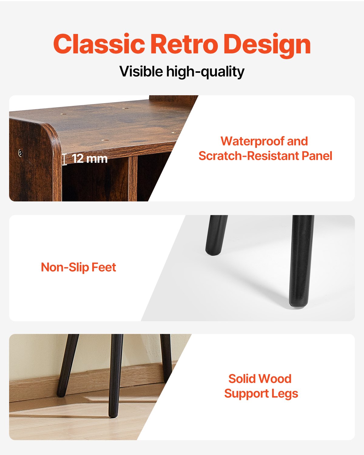 Plattenspielerständer, 2-stöckig mit 4 Fächern, Platz für bis zu 100 Schallplatten, Vinyl-Schallplattenschrank aus Holz mit Ablagefach für Schlafzimmer und Wohnzimmer, Braun