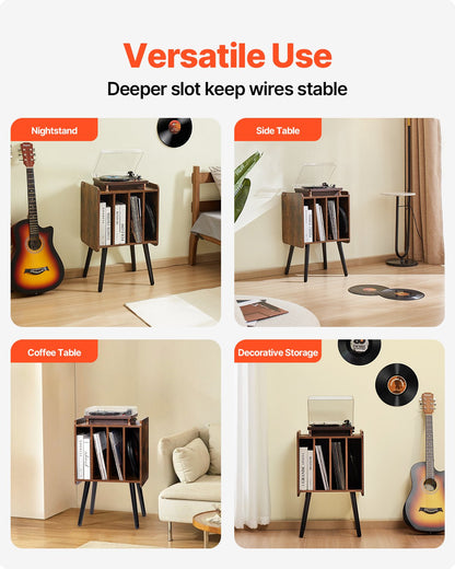 Plattenspielerständer, 2-stöckig mit 4 Fächern, Platz für bis zu 100 Schallplatten, Vinyl-Schallplattenschrank aus Holz mit Ablagefach für Schlafzimmer und Wohnzimmer, Braun