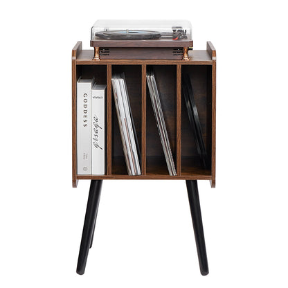 Plattenspielerständer, 2-stöckig mit 4 Fächern, Platz für bis zu 100 Schallplatten, Vinyl-Schallplattenschrank aus Holz mit Ablagefach für Schlafzimmer und Wohnzimmer, Braun