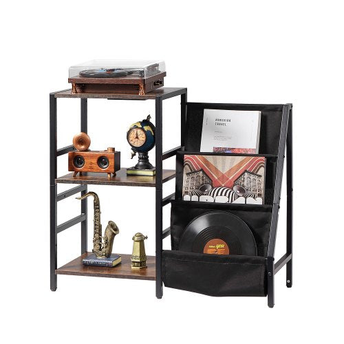 Plattenspielerständer mit Ladestation und USB-Anschlüssen, Platz für bis zu 200 Schallplatten, 3-stufiger Plattenspielerständer mit Vinyl-Schallplattenaufbewahrung, Plattenspielertisch mit Ablagefach für Schlafzimmer und Wohnzimmer