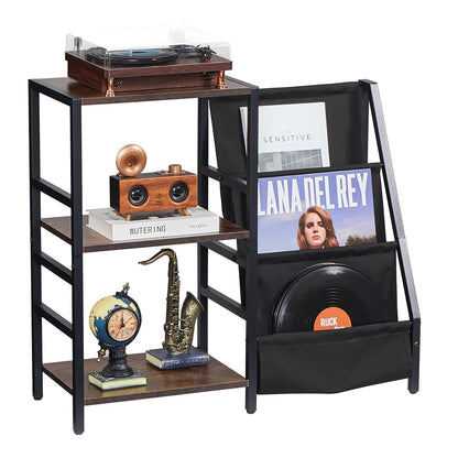 Record Player Stand with Charging Station & USB Ports, Holds up to 200 Albums, 3-Tier Turntable Stand with Vinyl Record Storage, Record Player Table with Display Shelf for Bedroom, Living Room