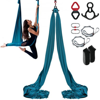 Aerial Silk & Yoga Swing, 8.7 Yards, Aerial Yoga Hammock Kit with 100gsm Nylon Fabric, Full Rigging Hardware & Easy Set-up Guide, Antigravity Flying for All Levels Fitness Bodybuilding, Green