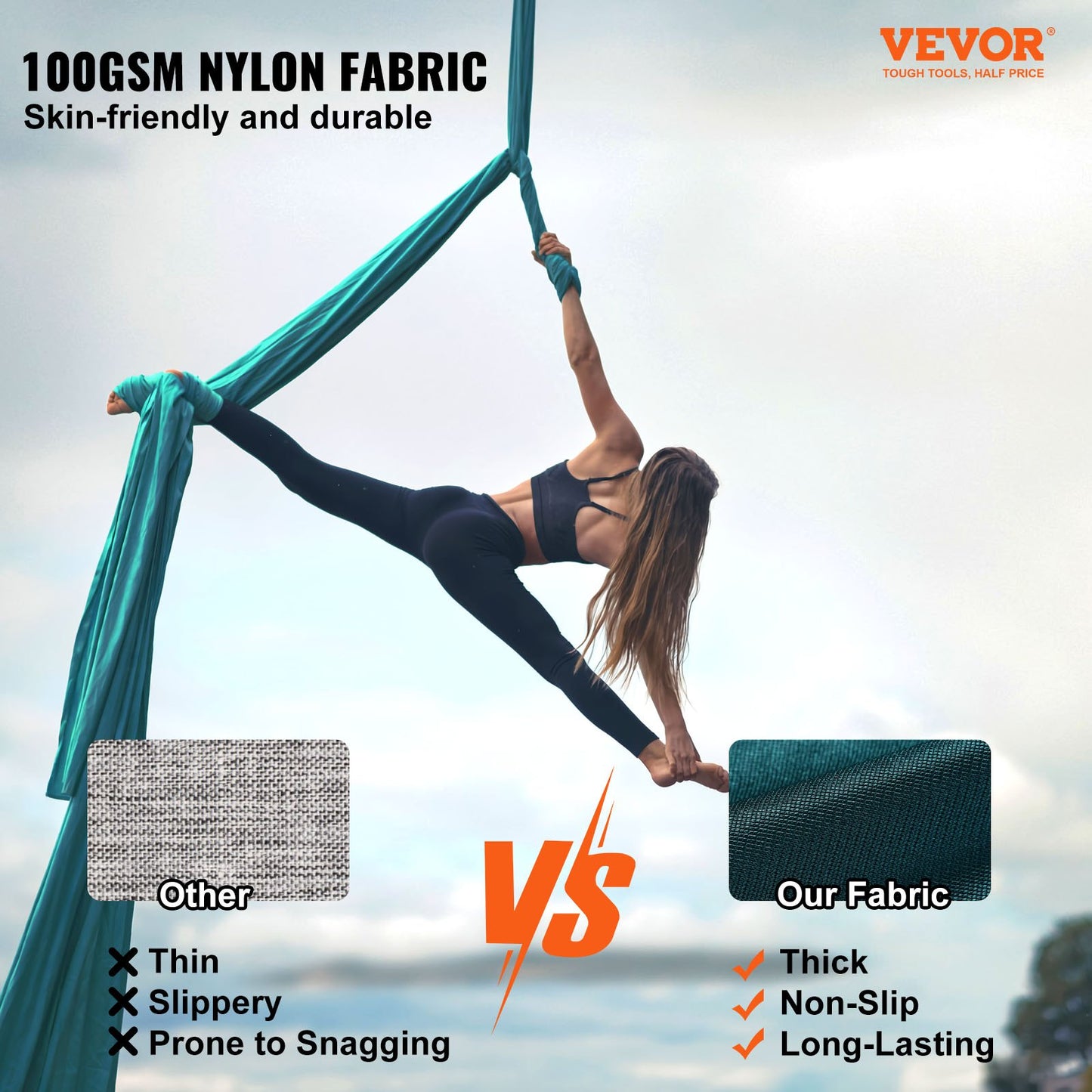 Aerial Silk & Yoga Swing, 8.7 Yards, Aerial Yoga Hammock Kit with 100gsm Nylon Fabric, Full Rigging Hardware & Easy Set-up Guide, Antigravity Flying for All Levels Fitness Bodybuilding, Green