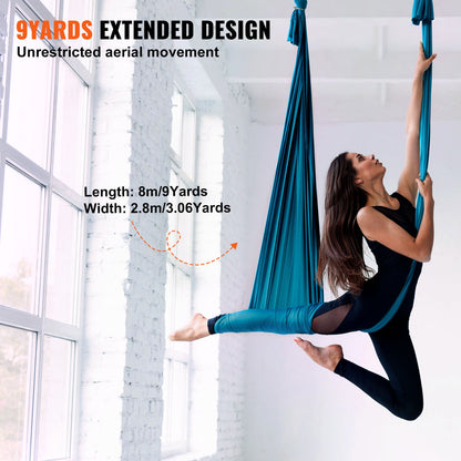 Aerial Silk & Yoga Swing, 8.7 Yards, Aerial Yoga Hammock Kit with 100gsm Nylon Fabric, Full Rigging Hardware & Easy Set-up Guide, Antigravity Flying for All Levels Fitness Bodybuilding, Green