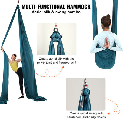 Aerial Silk & Yoga Swing, 8.7 Yards, Aerial Yoga Hammock Kit with 100gsm Nylon Fabric, Full Rigging Hardware & Easy Set-up Guide, Antigravity Flying for All Levels Fitness Bodybuilding, Green