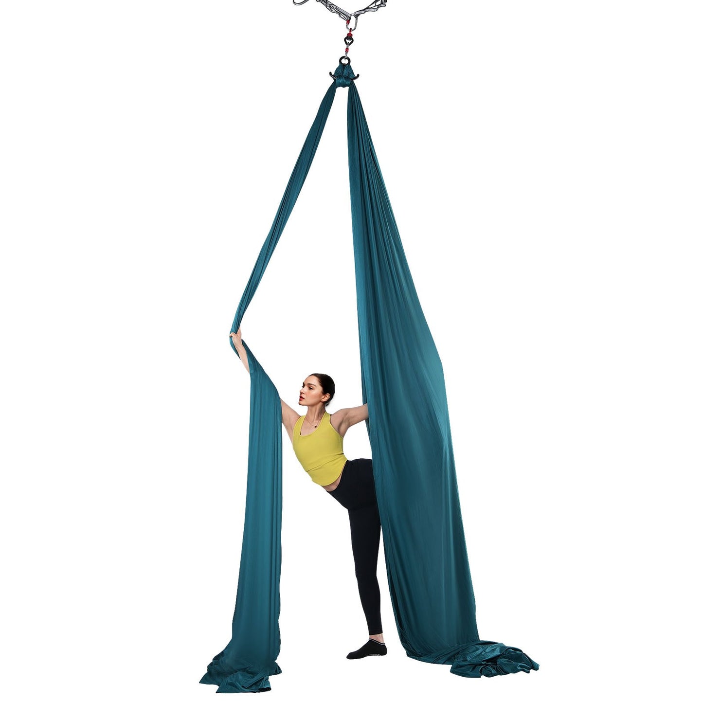 Aerial Silk & Yoga Swing, 8.7 Yards, Aerial Yoga Hammock Kit with 100gsm Nylon Fabric, Full Rigging Hardware & Easy Set-up Guide, Antigravity Flying for All Levels Fitness Bodybuilding, Green