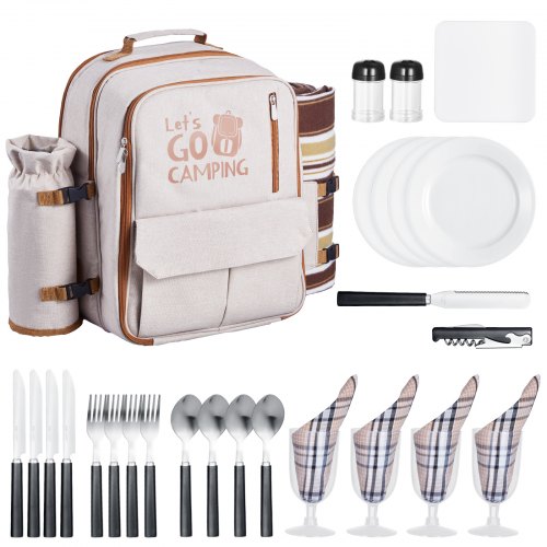 Picnic Backpack, Beach Picnic Backpack Bag for 4 Person with Insulated Cooler Compartment, Detachable Bottle/Wine Holder, Lightweight Blanket, Plates & Cutlery Set for Outdoor, Hiking, Camping