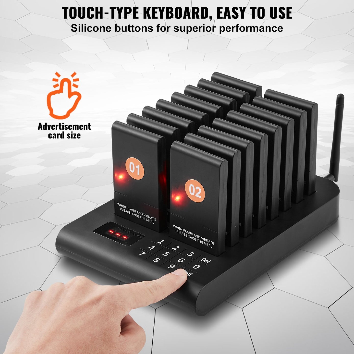 Restaurant-Pagersystem, kabellos, 500 m Reichweite, Warteschlangensignal, Gästeruf-Piepser mit Vibrations- und Blinkfunktion, 16 Summer für Imbisswagen, Kirchen, Kindergärten, Krankenhäuser