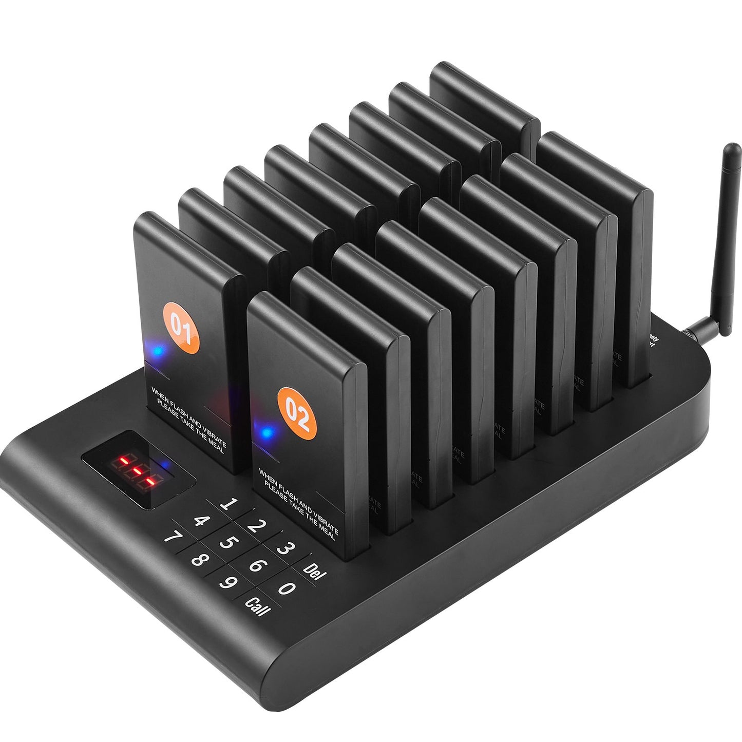 Restaurant-Pagersystem, kabellos, 500 m Reichweite, Warteschlangensignal, Gästeruf-Piepser mit Vibrations- und Blinkfunktion, 16 Summer für Imbisswagen, Kirchen, Kindergärten, Krankenhäuser