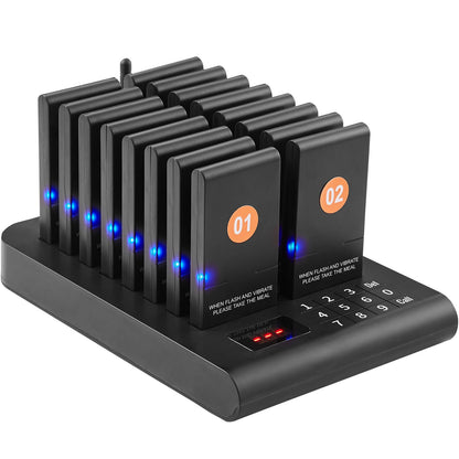 Restaurant-Pagersystem, kabellos, 500 m Reichweite, Warteschlangensignal, Gästeruf-Piepser mit Vibrations- und Blinkfunktion, 16 Summer für Imbisswagen, Kirchen, Kindergärten, Krankenhäuser