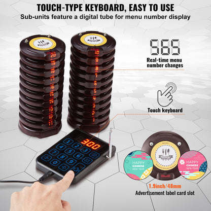 Restaurant-Pagersystem, kabellos, 500 m Reichweite, Warteschlangensignal, Gästeruf-Piepser mit Vibrations- und Blinkfunktion, 20 Summer für Imbisswagen, Kirchen, Kindergärten, Krankenhäuser