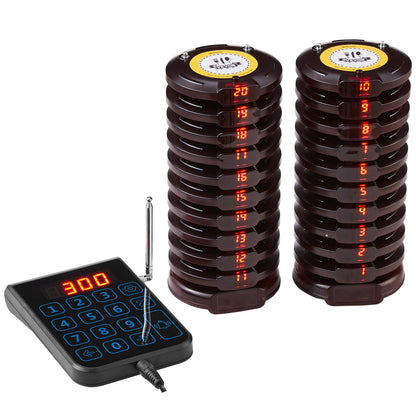 Restaurant-Pagersystem, kabellos, 500 m Reichweite, Warteschlangensignal, Gästeruf-Piepser mit Vibrations- und Blinkfunktion, 20 Summer für Imbisswagen, Kirchen, Kindergärten, Krankenhäuser