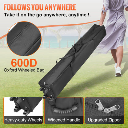 304,8 x 304,8 cm großes Faltpavillon-Zelt, Gartenpavillon mit abnehmbaren Seitenwänden und Tragetasche mit Rollen, UV-beständig, wasserdicht, schnell aufzubauen, für Partys, Garten und Hinterhof, Schwarz