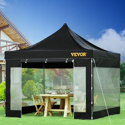 304,8 x 304,8 cm großes Faltpavillon-Zelt, Gartenpavillon mit abnehmbaren Seitenwänden und Tragetasche mit Rollen, UV-beständig, wasserdicht, schnell aufzubauen, für Partys, Garten und Hinterhof, Schwarz